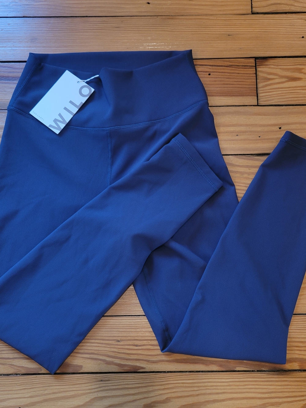 Wilo the label small blue ribbed yoga pants leggings workout athletic s Sm